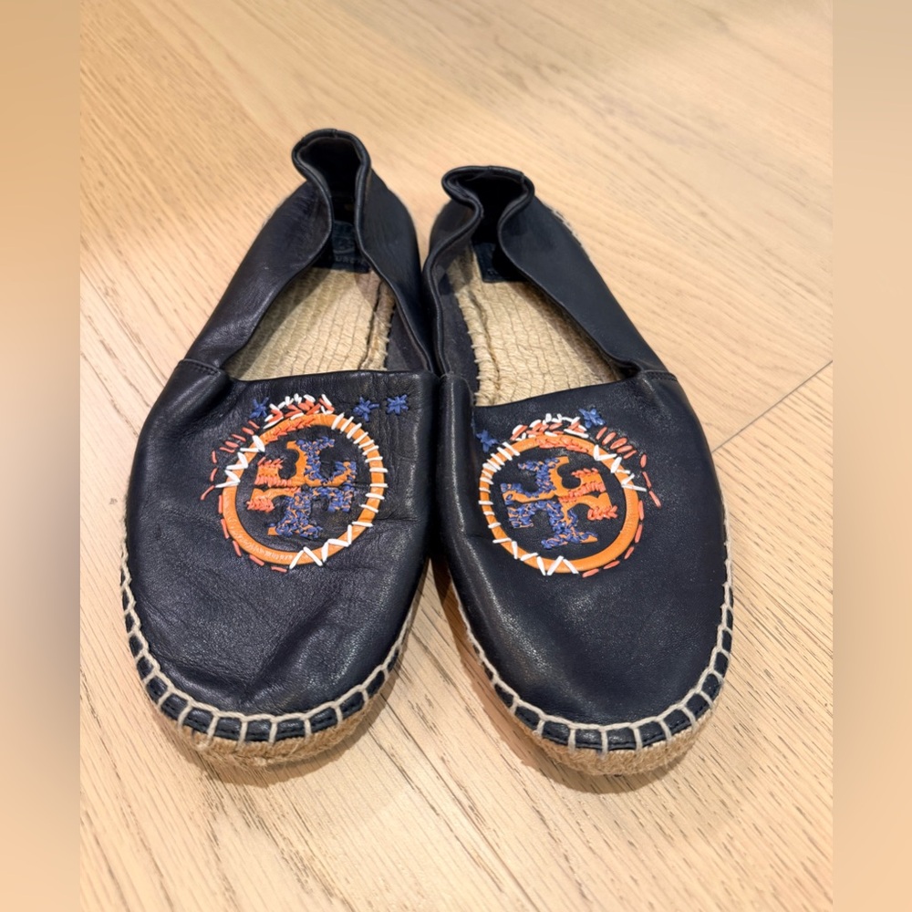 Tory Burch Moccasins with Orange and Blue Embroidery